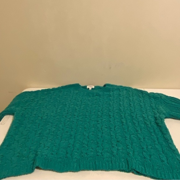 Umgee Green Size S Chunky Cable Knit Open Front 3/4 Sleeve Cardigan Sweater - Picture 6 of 9